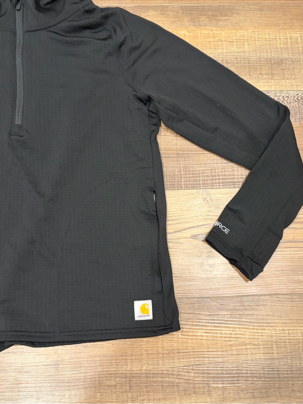 Carhartt Force Relaxed fit Black Hooded 3/4 zip Pullover Zip pockets Sz Lg EUC - Picture 2 of 11